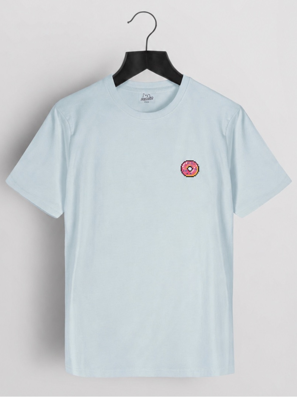 BRICKTOWN Baby Blue Pixel Donut Embroidery T-Shirt Men’s European